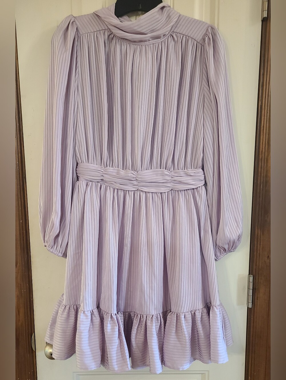 entro Lilac Pleated Long-Sleeve Ruffle Hem Dress Size S